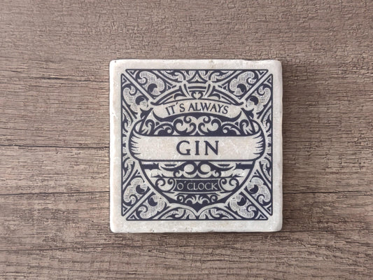 Untersetzer aus Marmor | It´s always Gin o´clock dunkelblau | Vintage | Shabby | Gin Trinker