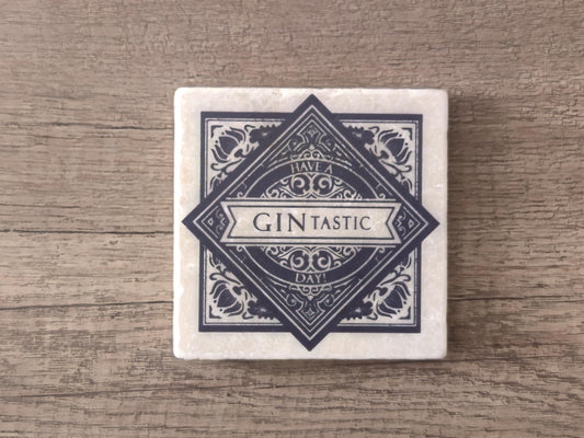 Untersetzer aus Marmor | Have a Gintastic day dunkelblau | Vintage | Shabby | Gin Trinker